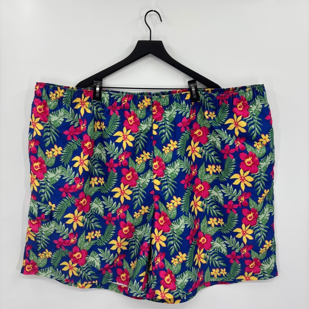 Island Passport Mens 5XL Swim Trunks Blue Tropical Floral Drawstring Vacation‎